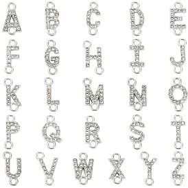 26Pcs 26 Styles Alloy Crystal Rhinestone Connector Charms, Letter A~Z Links