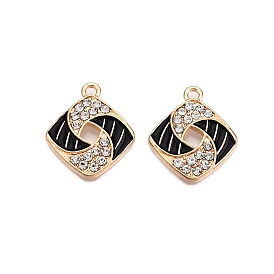 Alloy Enamel Pendants, with Crystal Rhinestone, Cadmium Free & Lead Free, Light Gold, Rhombus Charms