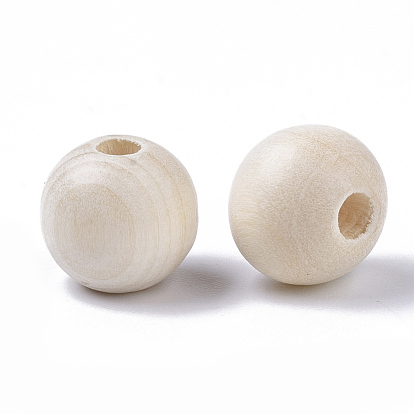 Perles en bois naturel non fini, perles en bois ciré, surface lisse, ronde, perles de macramé, Perles avec un grand trou   