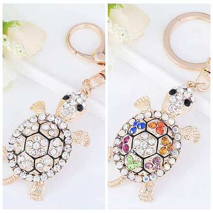 Ocean Theme Alloy Rhinestone Keychain, Tortois Charms, for Purse, Backpack Ornament, Light Gold