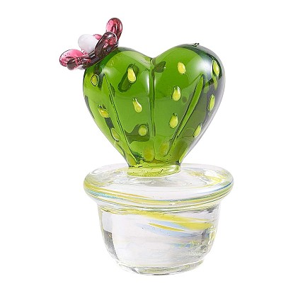 Mini figurines de cactus d'art en verre, statues de cactus coeur en verre soufflé à la main, mignon planteur de cactus de plante simulée pour la décoration de table à la maison d'objets de collection