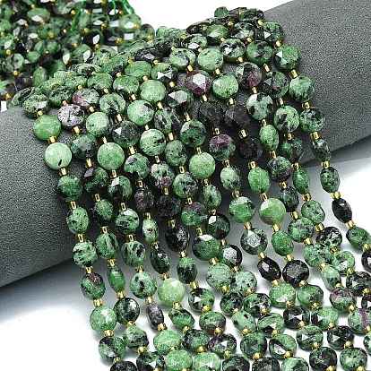 Натуральный рубин в цоизита бусин пряди, граненый шестиугольный разрез, плоско-круглые, с бисером