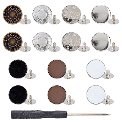 Flat Round Zinc Alloy Scalable & Removable Jean Button, with Steel Screwdriver