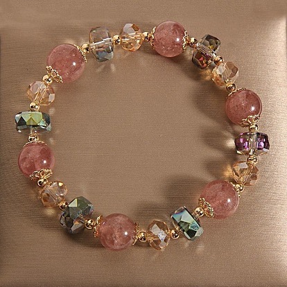 Runde, runde, dehnbare Armbänder aus Glaslegierung mit Rondellperlen für Damen, golden