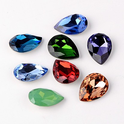 Faceted Teardrop K9 Glass Rhinestone Cabochons, Pointed Back & Back Plated, Grade A