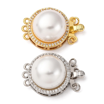 Латунные застежки из прозрачного кубического циркония с микропаве, с абс пластмассовой имитационной жемчужиной, плоско-круглые, с целью перехода в кольце, без кадмия и без свинца, стойки покрытие, долговечный, 3 нитей, 6-луночное