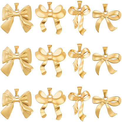 12 шт 4 стили 201 подвески из нержавеющей стали, очарование бантом