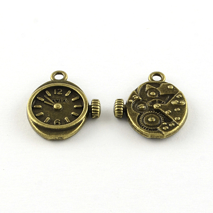 Clock Tibetan Style Alloy Pendants, Cadmium Free & Lead Free, 20.5x17x3.5mm, Hole: 2mm, about 400pcs/1000g