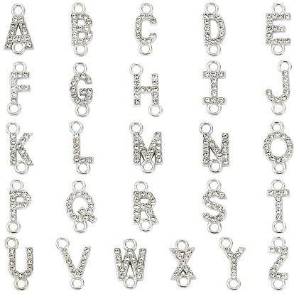 26Pcs 26 Styles Alloy Crystal Rhinestone Connector Charms, Letter A~Z Links
