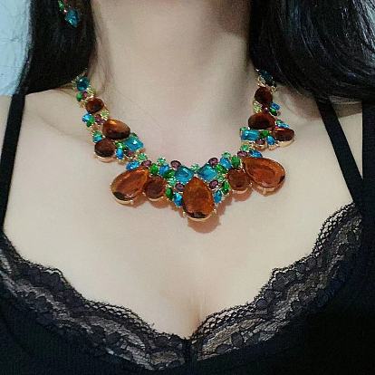 Ожерелья-нагрудники из сплава и стеклянных бусин-капель для женщин, золотые