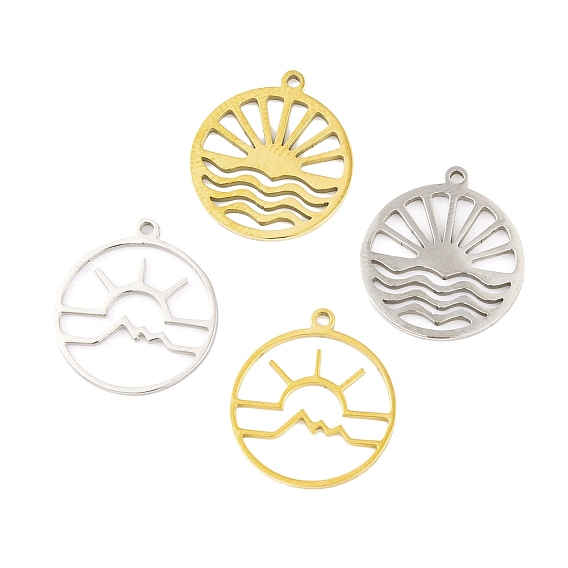 5 шт. 201 подвески из нержавеющей стали, лазерная резка, плоский круглый с солнечным шармом