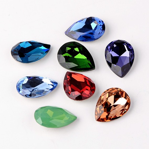 Faceted Teardrop K9 Glass Rhinestone Cabochons, Pointed Back & Back Plated, Grade A