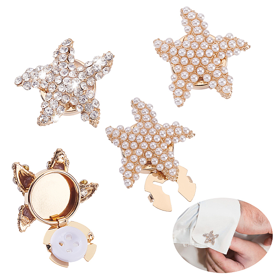 4 шт. 2 стили запонки из сплава, с жемчугом из жемчуга и жемчуга, морская звезда