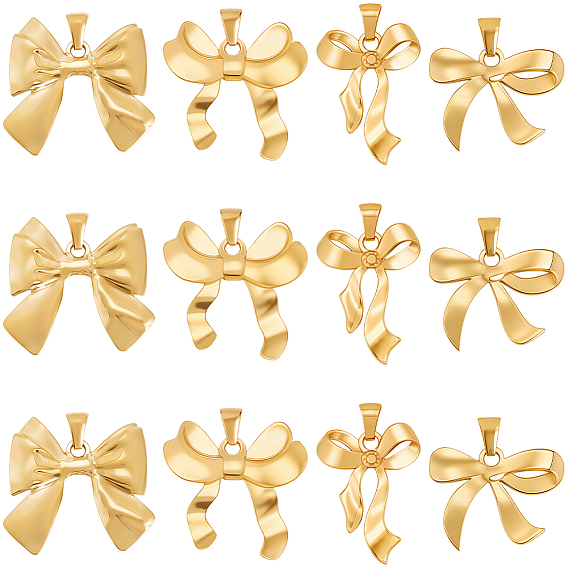 12 шт 4 стили 201 подвески из нержавеющей стали, очарование бантом