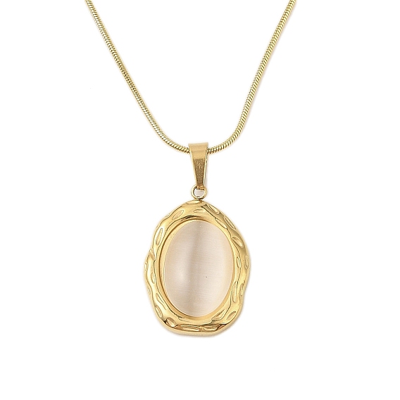 304 ожерелья с подвесками овальной формы из нержавеющей стали и кошачьего глаза, долговечный