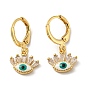 Real 18K Gold Plated Brass Dangle Leverback Earrings, with Enamel and Glass, Evil Eye