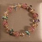 Alloy Glass Round Rondelle Beaded Stretch Bracelets for Women, Golden