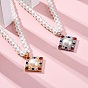 304 ожерелья из нержавеющей стали с разноцветными кубическими цирконами в форме ромба, белые пластиковые бусины из жемчуга для женщин
