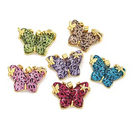 Butterfly Charm Rack Plating Brass Cubic Zirconia Pendants, with Resin, Long-Lasting Plated, Lead Free & Cadmium Free