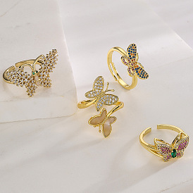 18K Gold Plated Butterfly Geometric Open Ring with Zircon for Women - Unique Design