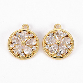 Brass Micro Pave Clear Cubic Zirconia Charms, Flower