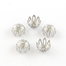 8 fleur de pétale 304 capuchons de perles fantaisie en acier inoxydable, 11x7mm, Trou: 1mm