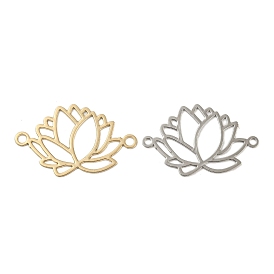 Rack Plating Brass Filigree Connector Charms, Long-Lasting Plated, Lotus Etched Metal Embellishments