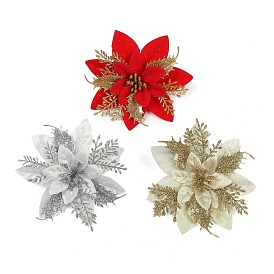 Glitter Polyester & Plastic Artificial Flower, for Christmas Tree Decoration