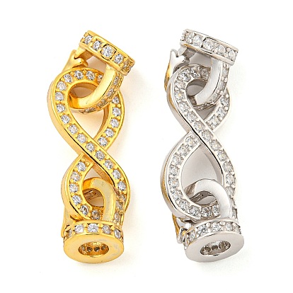925 Sterling Silver Micro Pave Clear Cubic Zirconia Fold Over Clasps, Infinity