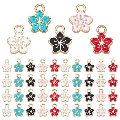 Light Gold Plated Alloy Enamel Charms, Sakura