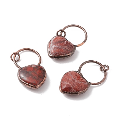 Natural Red Jasper Pendants, with Red Copper Tone Brass Findings, Heart, Cadmium Free & Lead Free