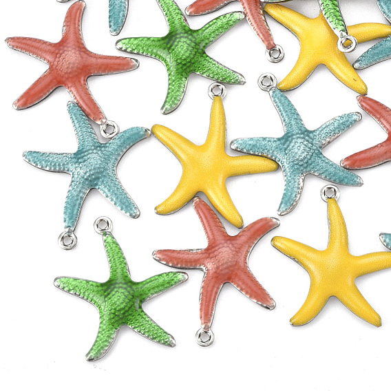 304 Stainless Steel Pendants, with Enamel, Starfish/Sea Stars