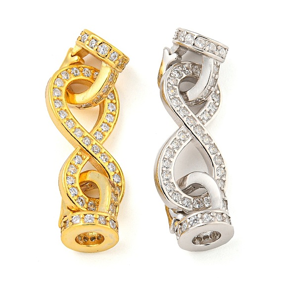 925 Sterling Silver Micro Pave Clear Cubic Zirconia Fold Over Clasps, Infinity