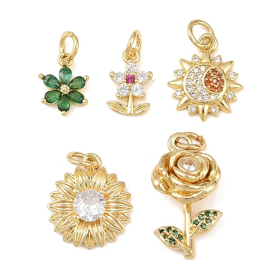 Латунные микро проложить кубического циркония подвески, , с прыжковых колец, реальный 18 k позолоченный