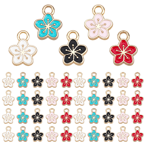 Light Gold Plated Alloy Enamel Charms, Sakura