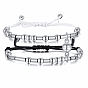 2Pcs 2 Color Stainless Steel Braided Bead Bracelets Set, I Love You Matching Couple Bracelets with Magnet Clasp