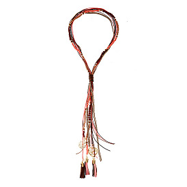 Ожерелья-лариаты из сплава, смолы, вощеного шнура и искусственной кожи в богемном стиле, Сердце & плоские круглые, золотые