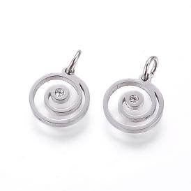 Eco-Friendly 316 Surgical Stainless Steel Micro Pave Cubic Zirconia Charms, Long-Lasting Plated, Vortex