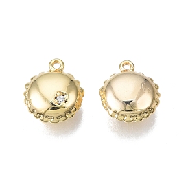 Brass Pave Clear Cubic Zirconia Charms, Nickel Free, Flat Round