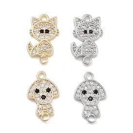 Brass Pave Clear & Black Cubic Zirconia Pet Connector Charms, Cat Shape/Dog Charms