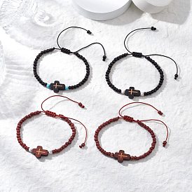 4шт. крестообразные стеклянные бусины с натуральными деревянными бусинами, бусинами из красной яшмы, бусинами из магнезита и круглыми бусинами из говлита, плетеные браслеты из бусин для женщин