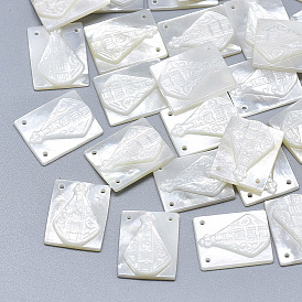 Подвески из натурального белого жемчуга, прямоугольник с резной клеопатрой