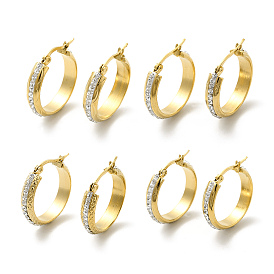 Crystal Rhinestone Hoop Earrings, 304 Stainless Steel Jewelry for Women
