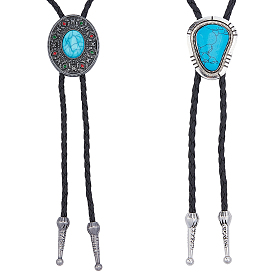 2шт. 2 стили: подвеска в виде овального треугольника из сплава и синтетической бирюзы, бохо-галстук-лариата