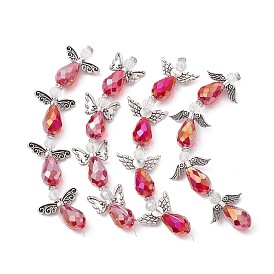 Brins de perles de verre galvanisées en forme de fée d'ange, avec des perles d'ailes en alliage de style tibétain