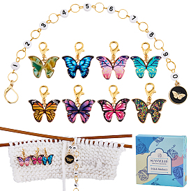 Наборы инструментов для вязания своими руками, включая подвесные маркеры петель из эмалированного сплава «бабочка» и счетчики цепочек для вязания бисером.