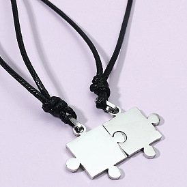 Stainless Steel Puzzle Necklace Wax Leather Rope Pendant For Men