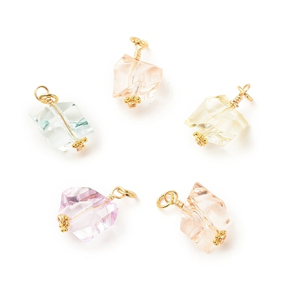 Transparent Acrylic Pendants, with 304 Stainless Steel Jump Rings and Eco-Friendly Brass Wire, Nuggets