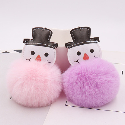 Fur Christmas Snowman Bag Keychain PU Leather Imitation Rex Rabbit Plush Keychain Gift