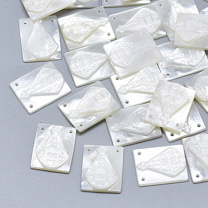 Подвески из натурального белого жемчуга, прямоугольник с резной клеопатрой